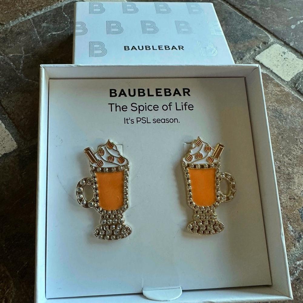 BaubleBar PSL Pumpkin Spice Latte Season Spice of Life Earrings NIB New in Box